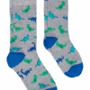 Egara Adult And Child Socks 2-Pack, Light Gray, Blue & Green Dinosaurs