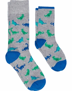 Egara Adult And Child Socks 2-Pack, Light Gray, Blue & Green Dinosaurs