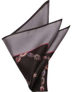 Joseph Abboud Pocket Square, Charcoal Floral Chain
